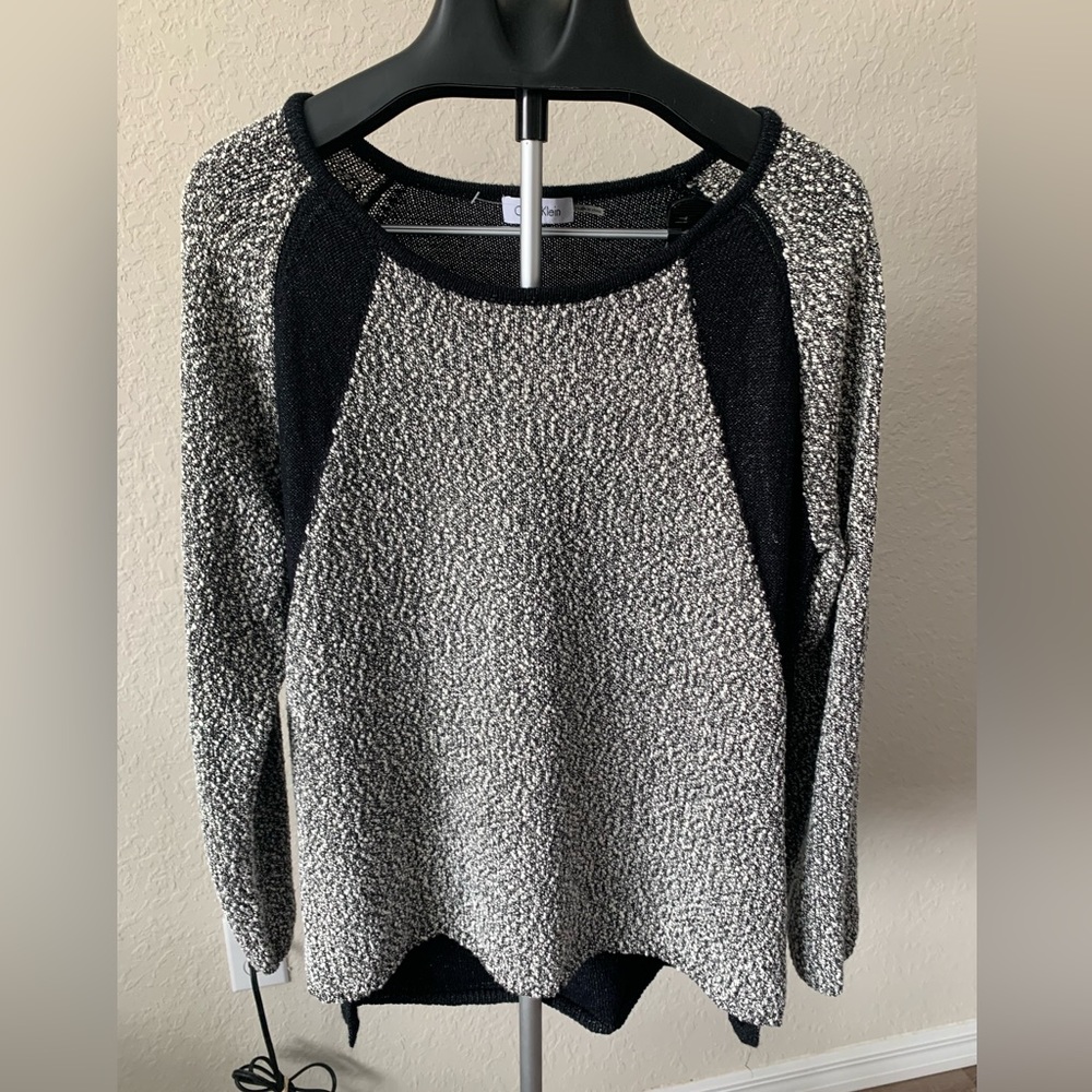 Calvin Klein Black and Gray Long Sleeve Textured Sweater